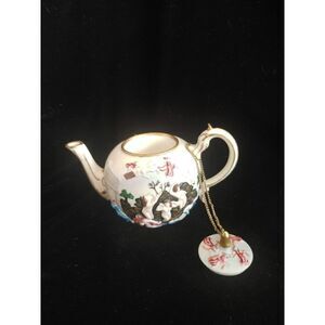 Nini Goddess Naples Style Hand Painted Miniature Teapot Safety Chain Lid 5”x2.75